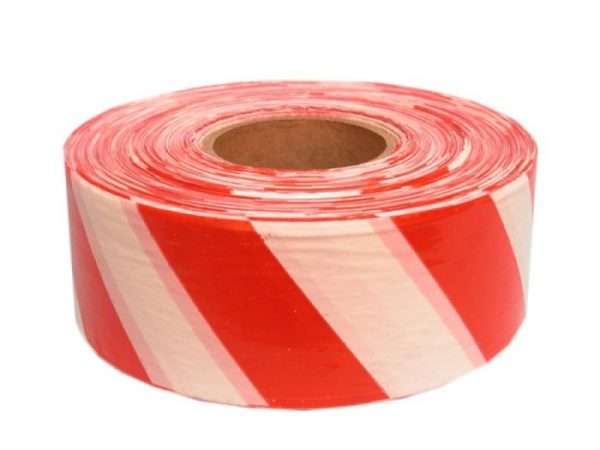 BARRIER TAPE RED AND WHITE 75MM 100M